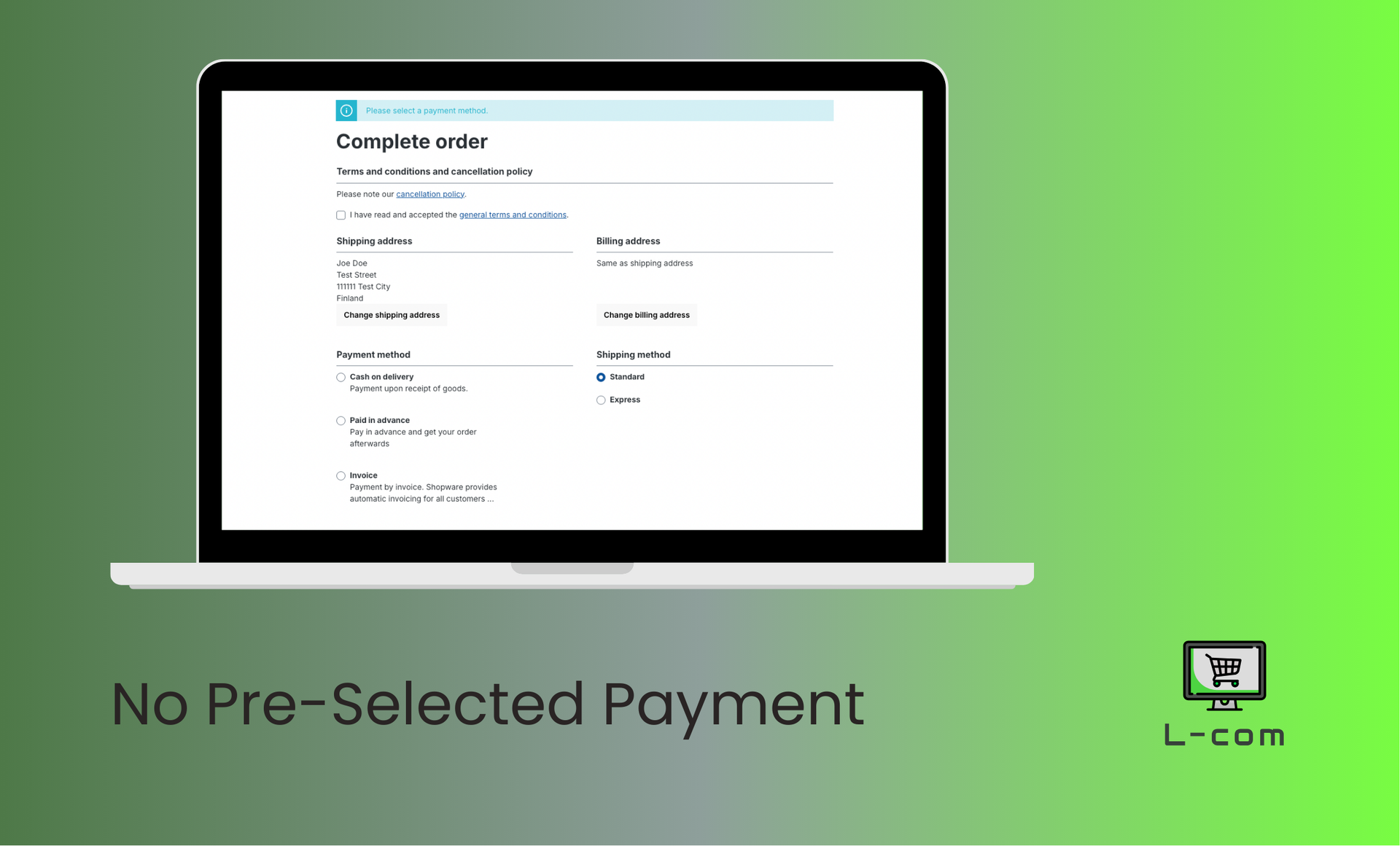 No Payment Method Preselection